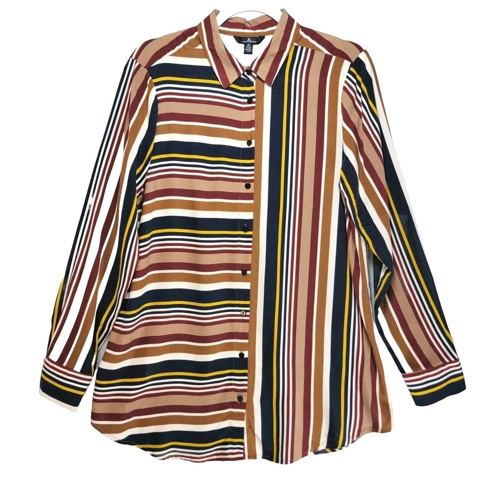 Jules and Leopold Tunic Top Blouse Womens S Striped Button Shirt Colorful Earthy